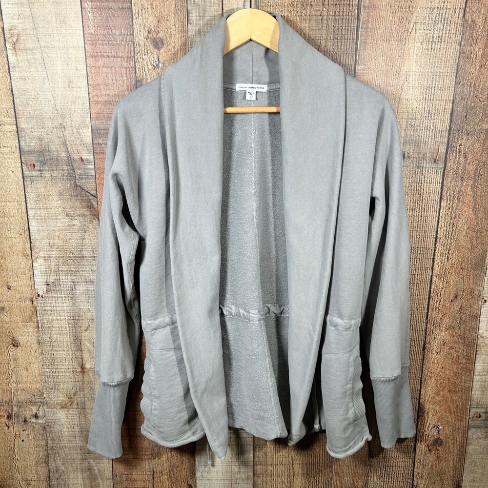 Standard James Perse Gray French Terry Shawl Cardigan Jacket 2 Medium Drawstring
